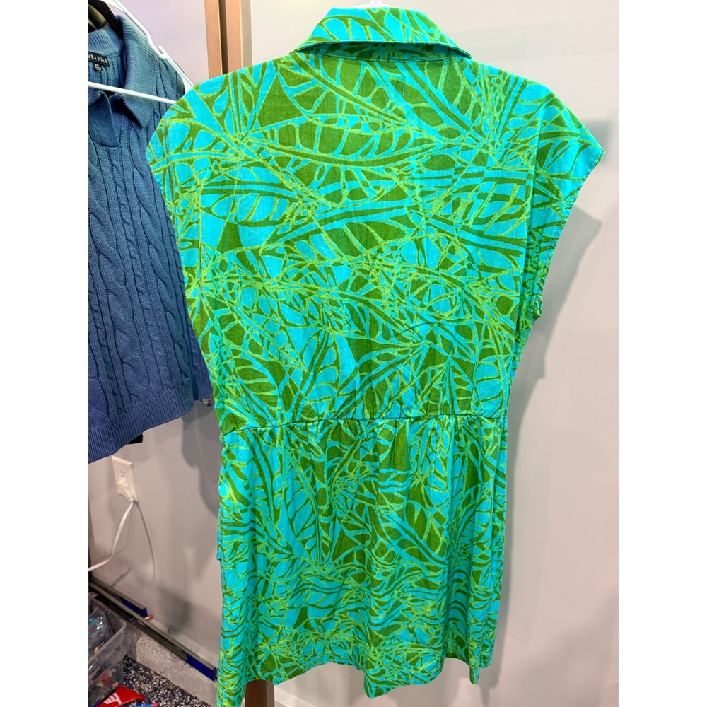 KUT from the Kloth Green Turquoise Tropical Leaf Faux Wrap Mini Dress Medium - Picture 4 of 5